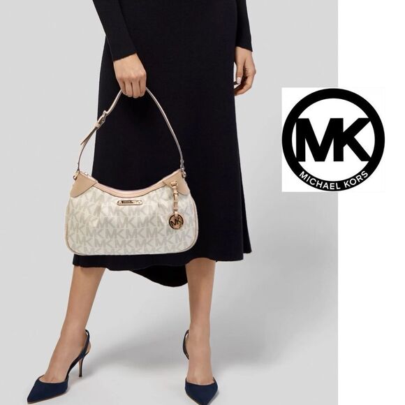 MICHAEL Michael Kors Beige and Cream Shoulder Bag MK tote purse designer small - Picture 11 of 16